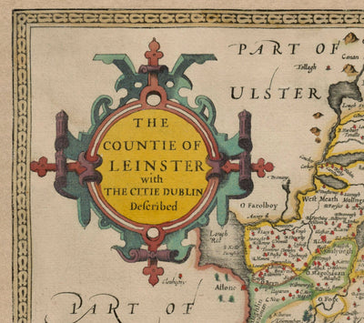 Ancienne carte de Leinster, Irlande en 1611 par John Vitesse - County Dublin, Kilkenny, Meath