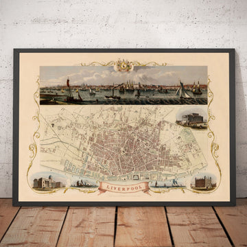 Old Colour Map of Liverpool by Tallis & Rapkin, 1851 - Docks, Mersey, City Centre