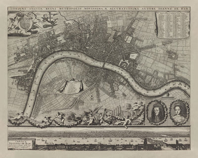 Seltene alte Karte von London im Jahr 1690 von Joannes de Ram