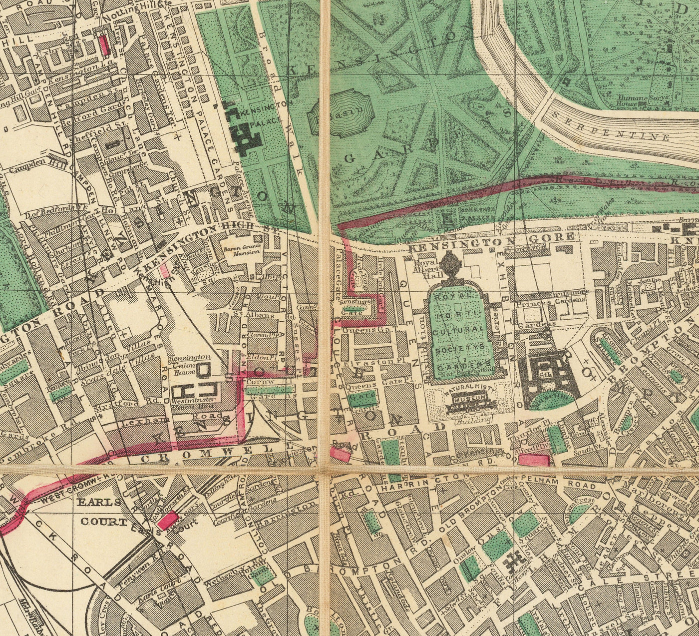 Gran mapa antiguo de Londres por Bacon, 1890 - Raro gráfico de pared plegable de la Inglaterra victoriana