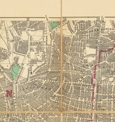 Gran mapa antiguo de Londres por Bacon, 1890 - Raro gráfico de pared plegable de la Inglaterra victoriana