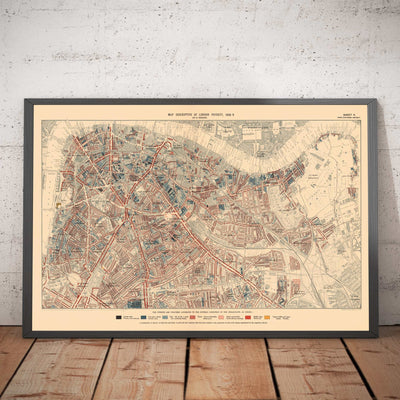 Karte der Londoner Armut 1898-9, Inner Southern, von Charles Booth - Southwark, Waterloo, London Bridge, Camberwell, Peckham, Bermondsey - SE1, SE11, SE17, SE16, SE15