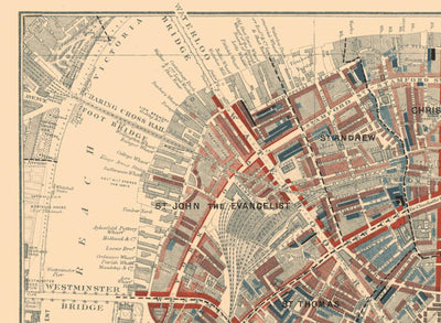 Karte der Londoner Armut 1898-9, Inner Southern, von Charles Booth - Southwark, Waterloo, London Bridge, Camberwell, Peckham, Bermondsey - SE1, SE11, SE17, SE16, SE15
