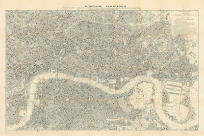 Alte Karte der Kirchen, Kneipen und Schulen Londons im Jahr 1903 von Charles Booth - Westminster, City of London, Southwark, Isle of Dogs