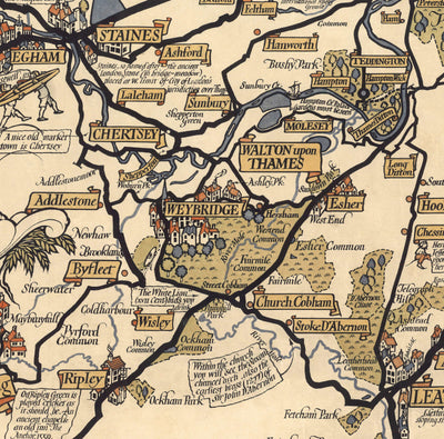 Alte bildliche Karte von London, Vororten & Pendlergürtel, 1928, von Max Gill - "Weitrick sind unsere Buslinien"