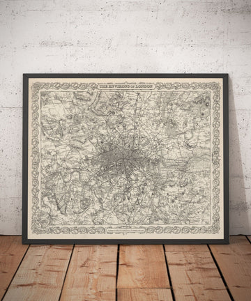 Ancienne carte de Londres et des environs, Environs par G.W. Colton, 1886 