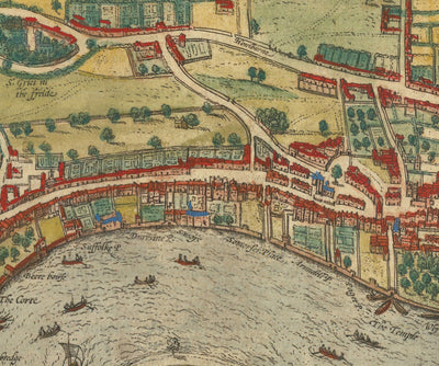 Sehr alte Karte von London, 1572 von Georg Braun - Stadt London, Westminster, Southwark