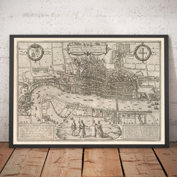 Très Old Map of London, 1572 par Georg Braun-City of London, Westminster, Southwark