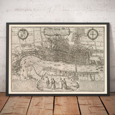 Mapa muy antiguo de Londres, 1572 de Georg Braun - City of London, Westminster, Southwark