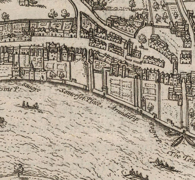 Sehr alte Karte von London, 1572 von Georg Braun - Stadt London, Westminster, Southwark