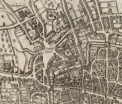 Très Old Map of London, 1572 par Georg Braun-City of London, Westminster, Southwark