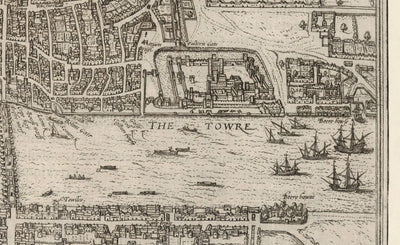 Mapa muy antiguo de Londres, 1572 de Georg Braun - City of London, Westminster, Southwark