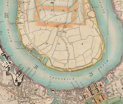 Custom Old Map of London by C&J Greenwood, 1830