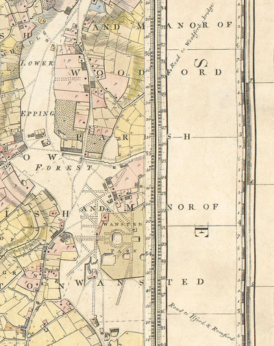 Seltene alte Karte von London und Vororten, 1799 von Milne - City, Hackney, Westminster, Dalston, Hampstead, Felder