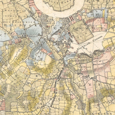 Rare ancienne carte de Londres et de banlieues, 1799 par Milne - Chelsea, Lambeth, Southwark, Kensington, Richmond, Champs
