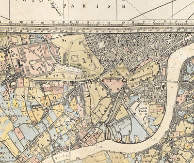 Rare ancienne carte de Londres et de banlieues, 1799 par Milne - Chelsea, Lambeth, Southwark, Kensington, Richmond, Champs
