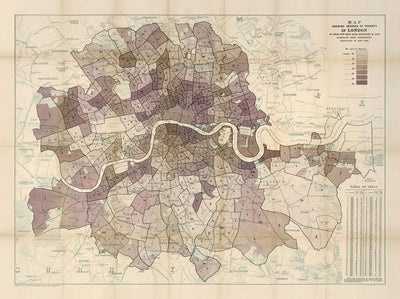 London Poverty Map, 1889 von Charles Booth - Central, South, West, North, East - Old Historic City Wall Chart