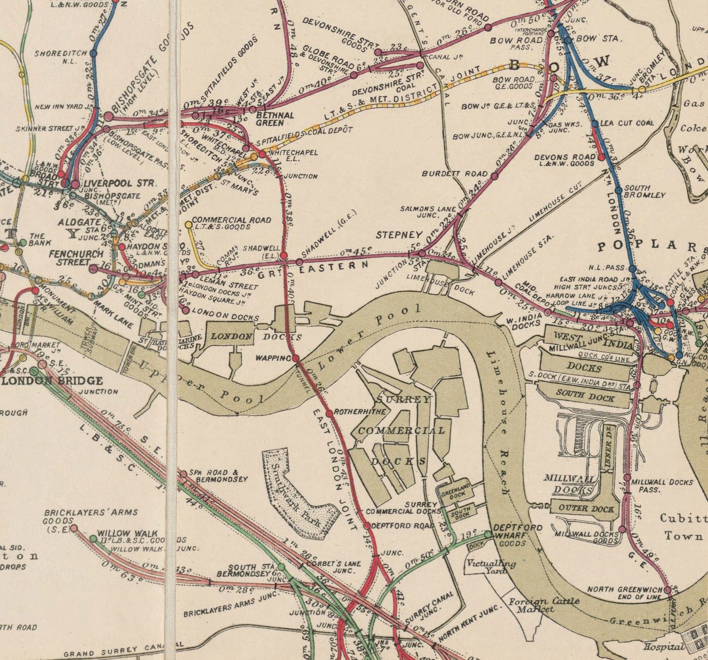 Old London Trainline Carte, 1899 - Tableau de la maison de garde ferroviaire - Piccadilly précoce, cercle, district, lignes de tube souterraines