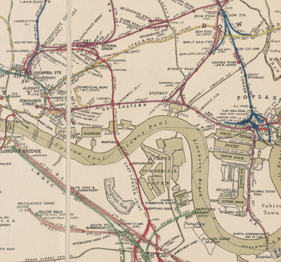 Old London Trainline Map, 1899 - Railway Clearing House Chart - Early Piccadilly, Circle, District, Underground Tube Lines