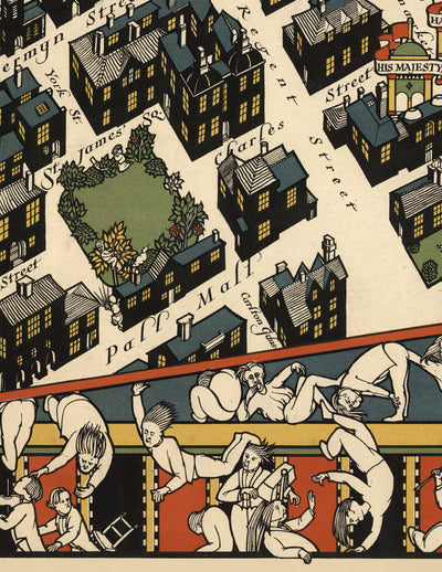 Ancienne carte de Londres West End, 1915 par Max Gill - "Theatreland" Carte de tube souterrain