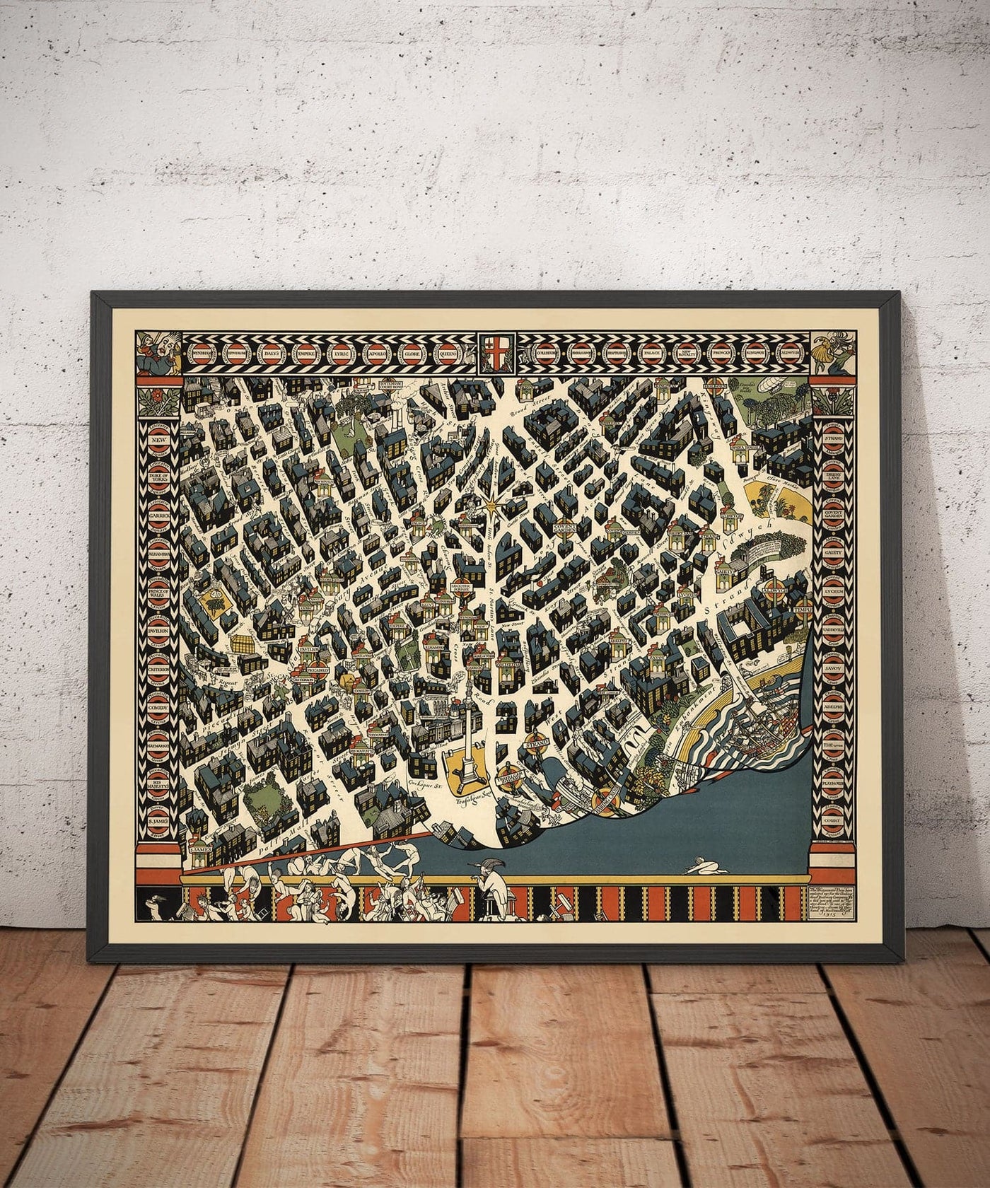 Ancienne carte de Londres West End, 1915 par Max Gill - "Theatreland" Carte de tube souterrain