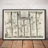 Alte Straßenkarte von London nach Dover, 1675 von John Ogilby - Historische Kent A2 Reisekarte 