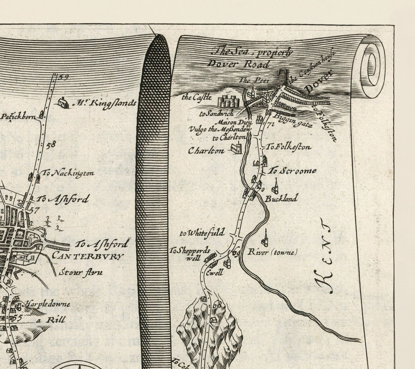 Old Road Map Of London To Dover 1675 By John Ogilby Historic Kent A Old Road Map Of London To Dover 1675 By John Ogilby Historic Kent A