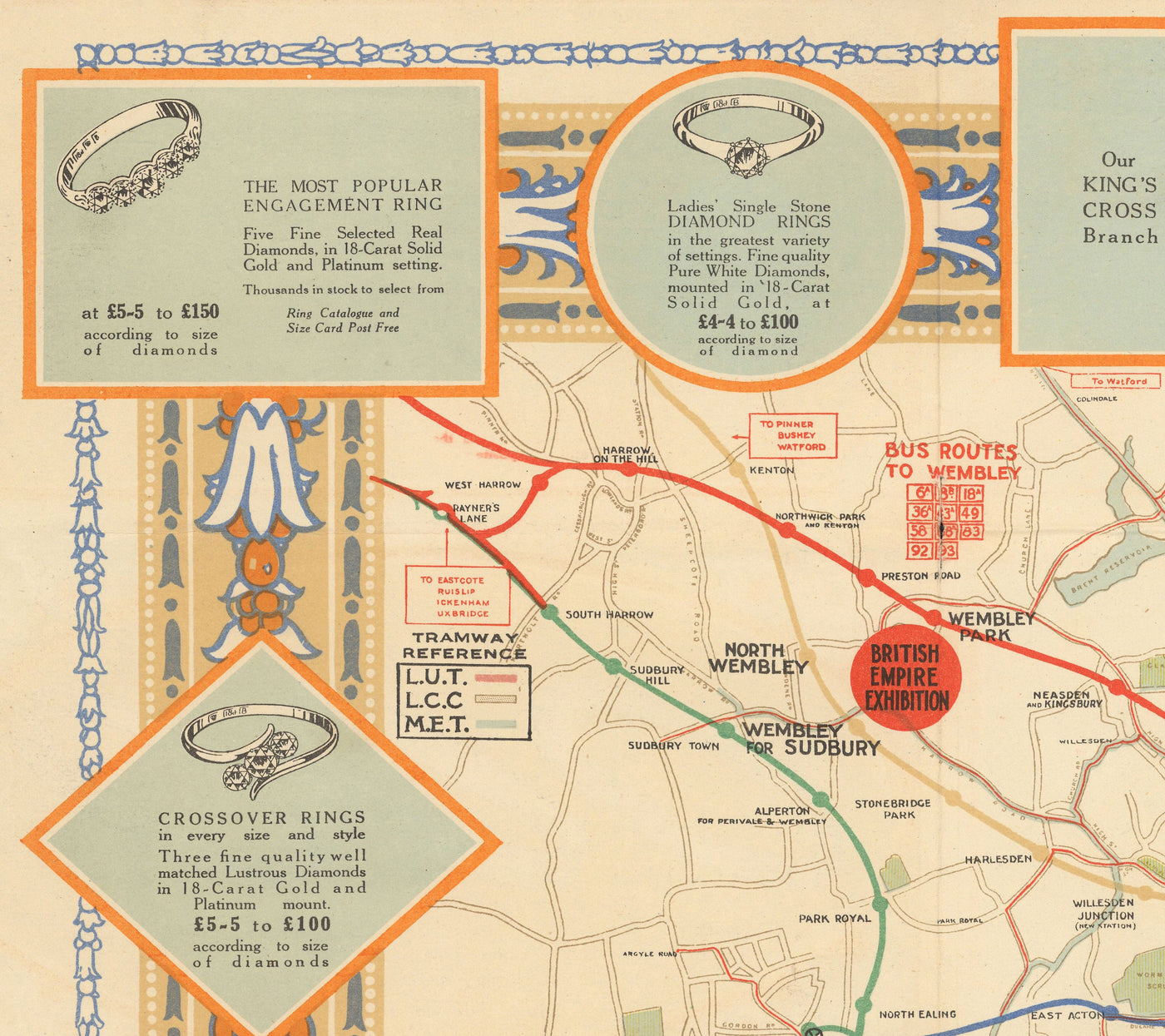 Alte Karte der Londoner U-Bahn-Röhre im Jahr 1922