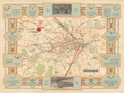 Alte Karte der Londoner U-Bahn-Röhre im Jahr 1922