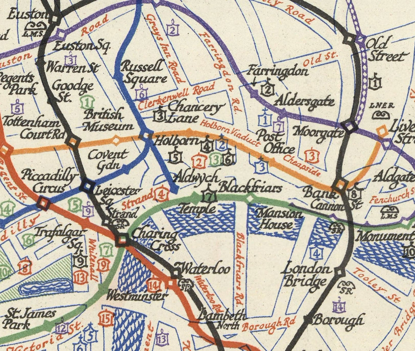 Mapa de tubos subterráneos Rare Old London, 1928 - Covent Garden, Piccadilly Circus, Central & District Line