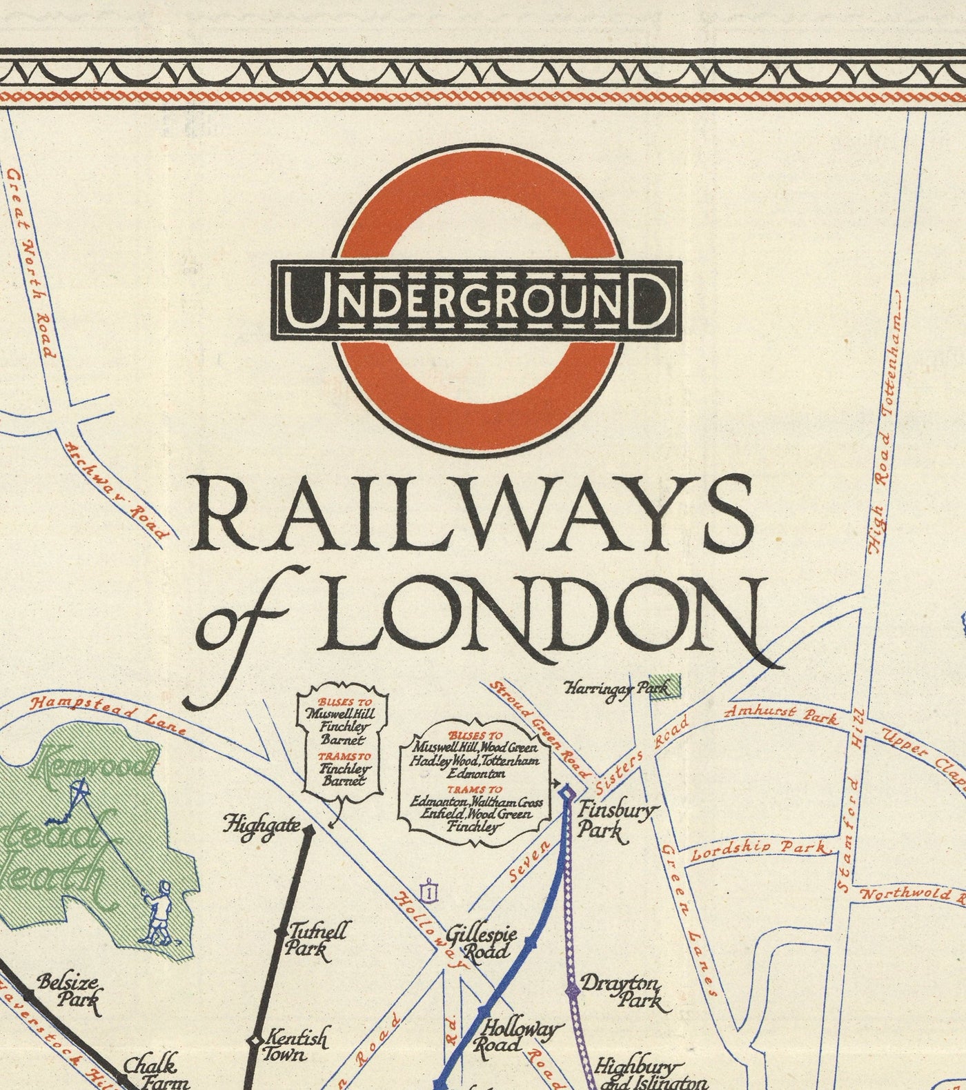 Rare Old London Tube de métro, 1928 - Covent Garden, Piccadilly Circus, Central & District Line