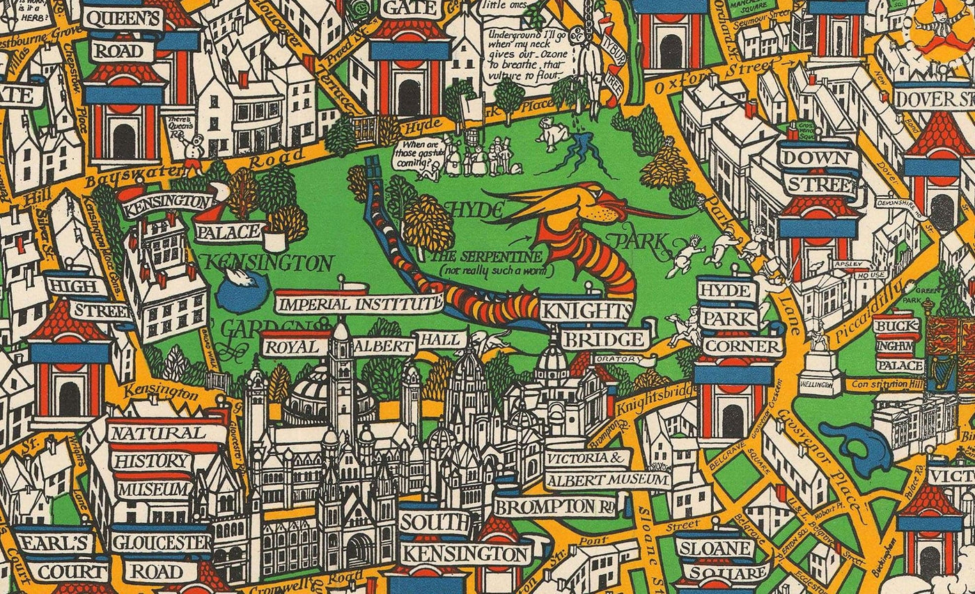 Mapa antiguo de Londres, 1928 por Max Gill - El mapa subterráneo "Wonderground" que salvó el tubo