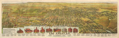 Mapa de ojos Old Birds de Los Ángeles en 1894 por BW Pierce - Downtown, Histórico Sur, Pico, Inglewood, Océano Pacífico