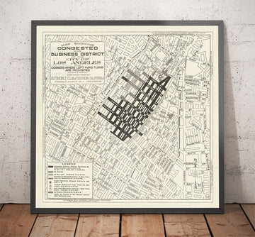 Old Congestion Map of Los Angeles, 1920 - Rare Automobile Traffic Guide of Downtown LA