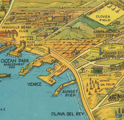 Viejo Mapa de Los Ángeles, 1932 - Gráfico de Juegos Olímpicos de Verano Pictorial - Playas, Hollywood, Downtown, Pasadena