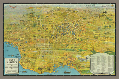 Viejo Mapa de Los Ángeles, 1932 - Gráfico de Juegos Olímpicos de Verano Pictorial - Playas, Hollywood, Downtown, Pasadena