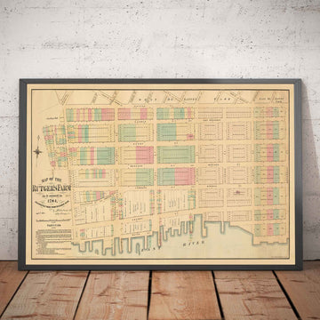 Old Map of Lower East Side & Two Bridges, NYC 1874 - Manhattan Streets, Rutger&