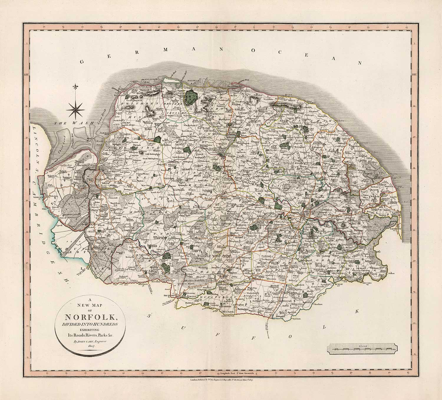 Old Map Of Norfolk In 1807 By John Cary Norwich Cromer Great Yarmo old-map-of-norfolk-in-1807-by-john-cary-norwich-cromer-great-yarmo