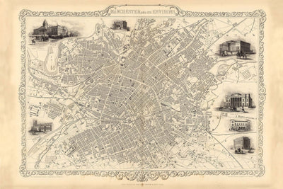 Manchester Face Mask / Neck Gaiter with vintage map print of Manchester and Its Environs by John Rapkin, 1851