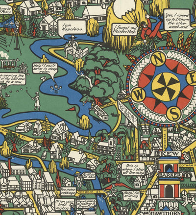 Ancienne carte de Melbourne, Victoria par John Power Studios, 1934 - Centre-ville, gare, parcs, zoo, plage, rivière Yarra
