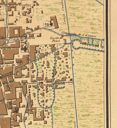 Alte Karte von Mexico City, 1858 - CDMX, Historisches Zentrum, Centro, Metropolitan Cathedral, Alameda Park