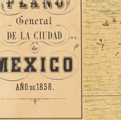 Mapa antiguo de la Ciudad de México, 1858 - CDMX, Centro histórico, Centro, Catedral Metropolitana, Parque de Alameda