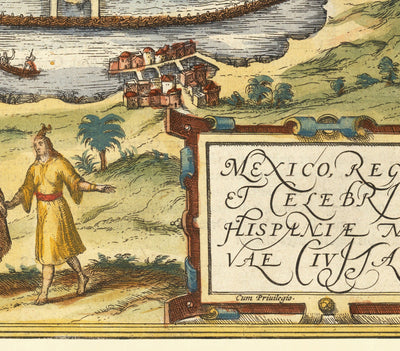 Ancienne Carte de Mexico City & Cusco, 1572 par Georg Braun - Aztèque, Pérou, TexcoCo, TenochTitlan, Colonialisme espagnol
