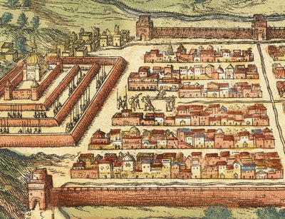 Alte Karte von Mexiko City & Cusco, 1572 von Georg Braun - Aztek, Peru, Texcoco, Tenochtitlan, spanischer Kolonialismus