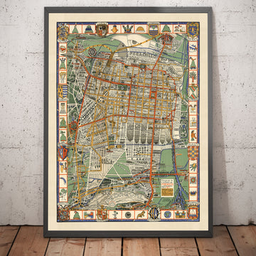 Mappa antica di Città del Messico nel 1932 di Emily Edwards - Tacubaya, Roma, Peralvillo, Coyoacan, Colonia Obrera 