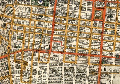 Old Map of Mexico City in 1932 by Emily Edwards - Tacubaya, Roma, Peralvillo, Coyoacan, Colonia Obrera