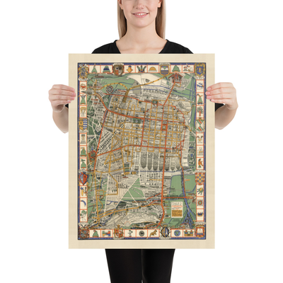 Mappa antica di Città del Messico nel 1932 di Emily Edwards - Tacubaya, Roma, Peralvillo, Coyoacan, Colonia Obrera 