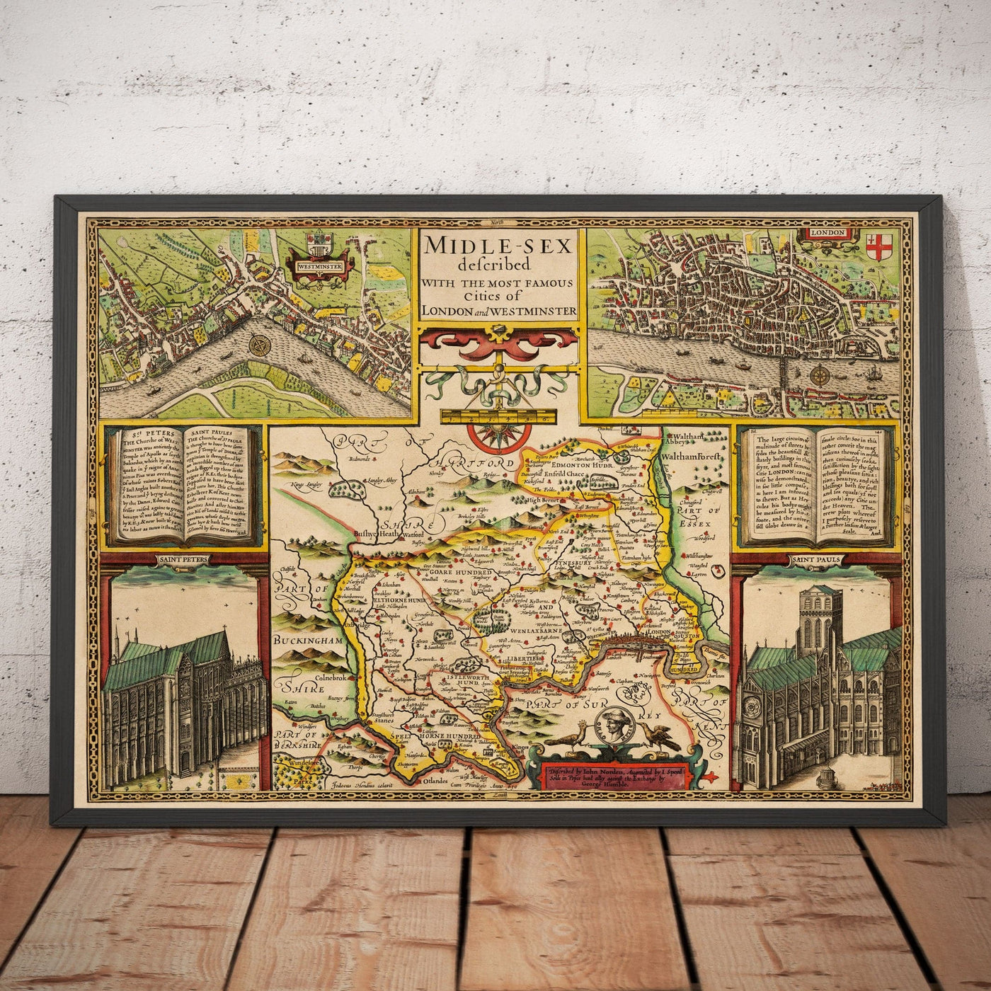 Mapa antiguo de Middlesex en 1611 por John Speed ​​- West London, North London, Westminster