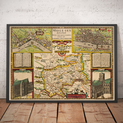 Mapa antiguo de Middlesex en 1611 por John Speed ​​- West London, North London, Westminster