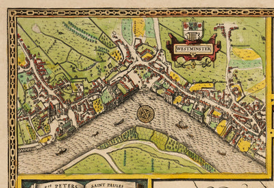 Alte Karte von Middlesex im Jahre 1611 von John Speed ​​- West London, Nord-London, Westminster